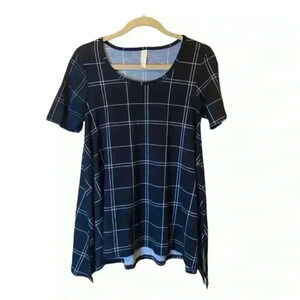 LuluaRoe Black Plaid Women Top Short Sleeve Casual Size Extra Small